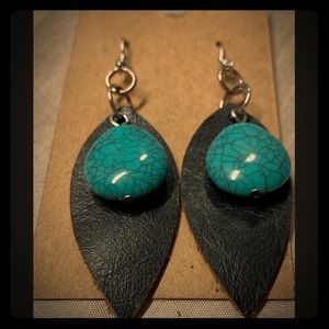 Genuine leather handmade earrings with jewels